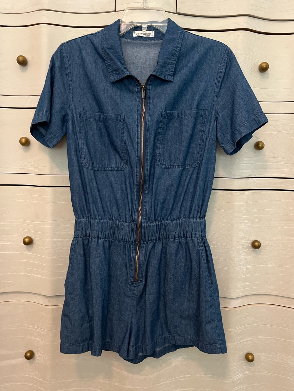Carole Christian Denim Romper Size Small